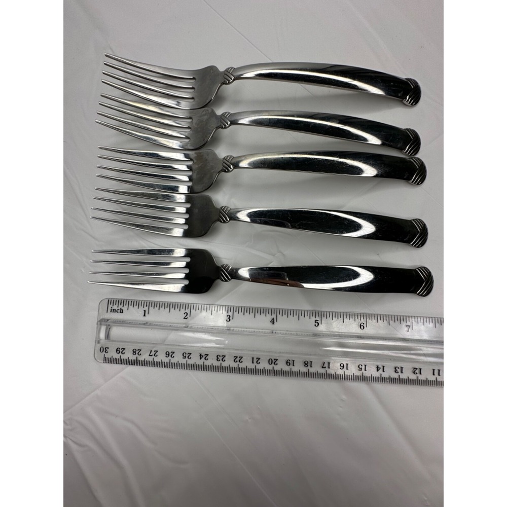 Oneida RATTAN Stainless Flatware 5 Dinner Forks Crosshatch Pattern Replacement - Picture 7 of 7